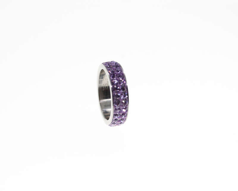 Ring - Fashion Stainless Steel with 2 Bands of Purple Diamantes - ML2344