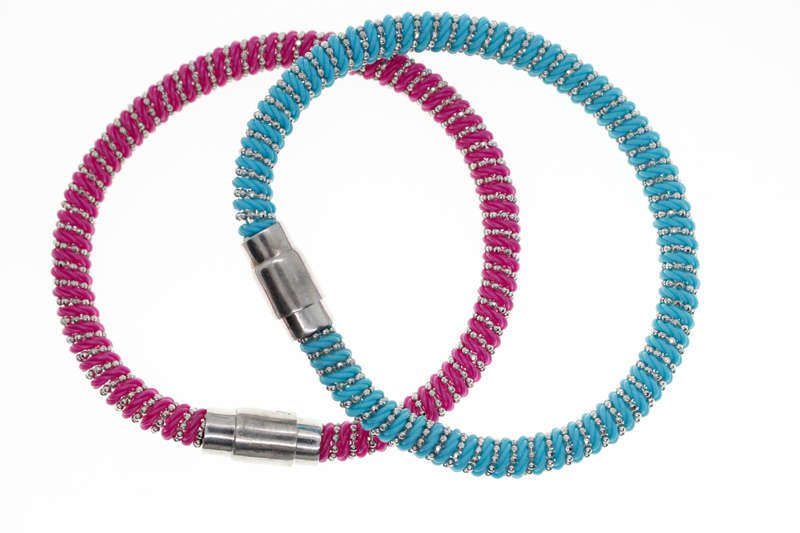Bangles - Fashion Pink and Blue Spiral Bangles with Silver Tone Spirals - ML2347