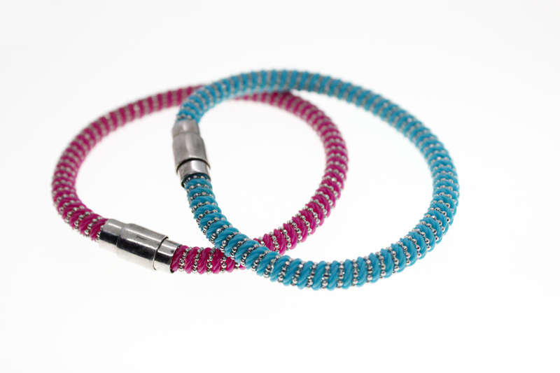Bangles - Fashion Pink and Blue Spiral Bangles with Silver Tone Spirals - ML2347