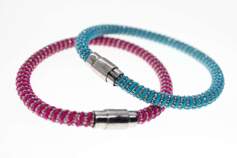 Bangles - Fashion Pink and Blue Spiral Bangles with Silver Tone Spirals - ML2347