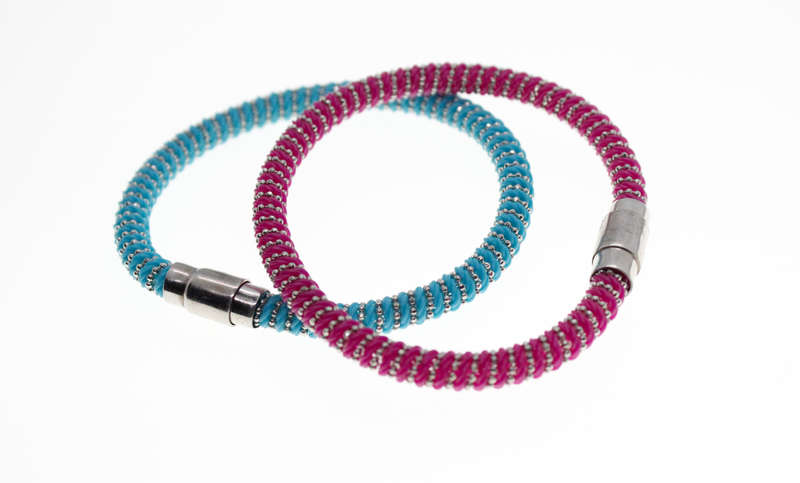 Bangles - Fashion Pink and Blue Spiral Bangles with Silver Tone Spirals - ML2347