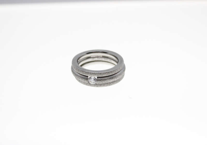 Rings - Fashion Stainless Steel Sparkle, 2 x Bands and Large Diamante, Stamped Del Coursy - ML2348