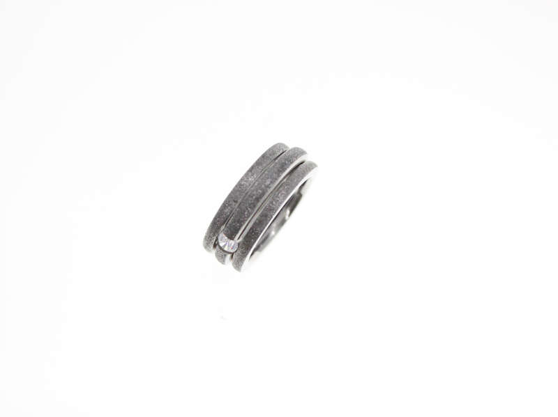 Rings - Fashion Stainless Steel Sparkle, 2 x Bands and Large Diamante, Stamped Del Coursy - ML2348