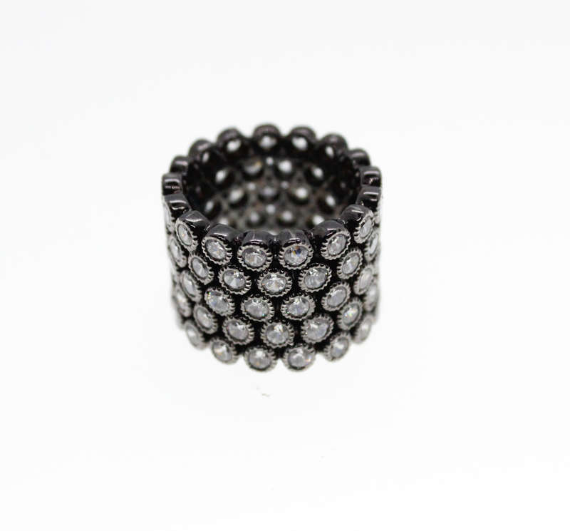 Ring - Fashion Metal Tone Wide Band with Diamantes - ML2349