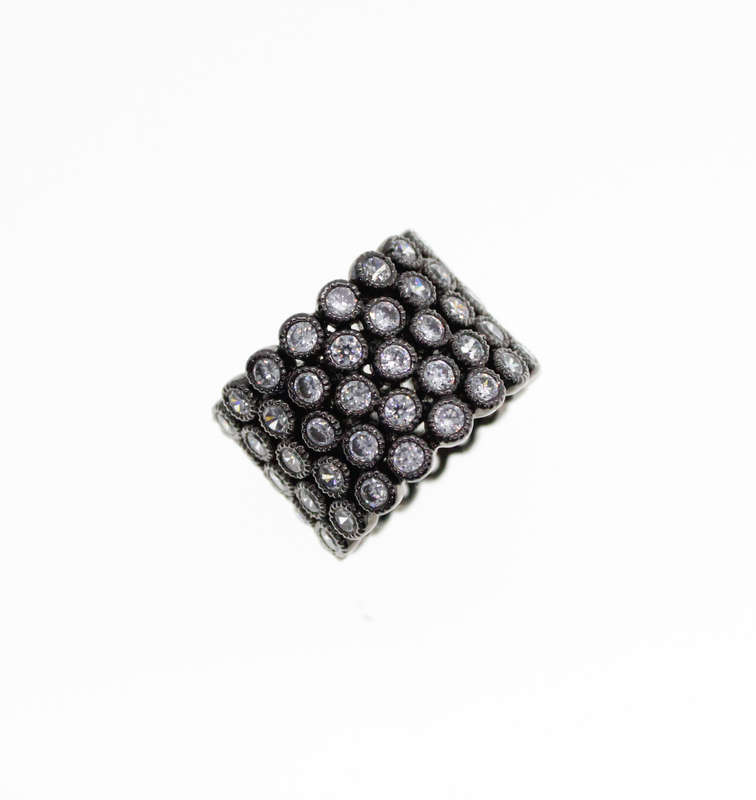 Ring - Fashion Metal Tone Wide Band with Diamantes - ML2349