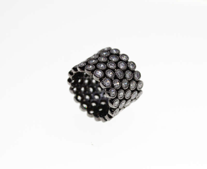 Ring - Fashion Metal Tone Wide Band with Diamantes - ML2349