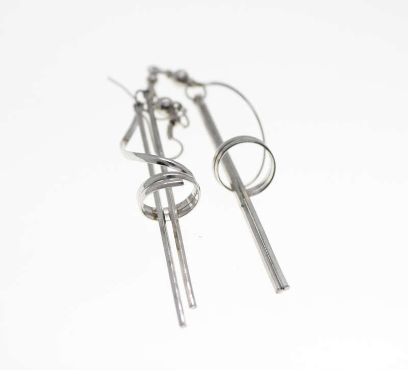 Earrings - Fashion Silver Tone Long Dangle Earrings with Swirl Design - ML2350