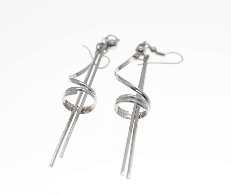 Earrings - Fashion Silver Tone Long Dangle Earrings with Swirl Design - ML2350