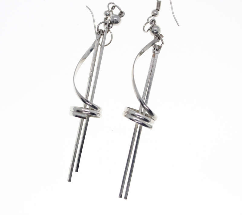 Earrings - Fashion Silver Tone Long Dangle Earrings with Swirl Design - ML2350
