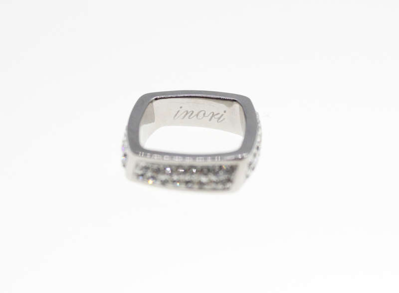 Ring - Fashion Silver Tone Rectangular Shape with Diamantes on a White base, Stamped Inori - ML2351