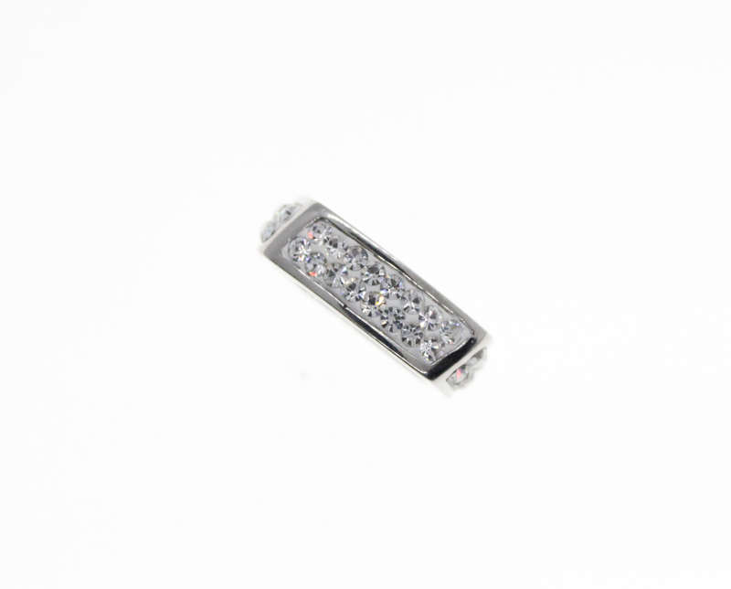Ring - Fashion Silver Tone Rectangular Shape with Diamantes on a White base, Stamped Inori - ML2351