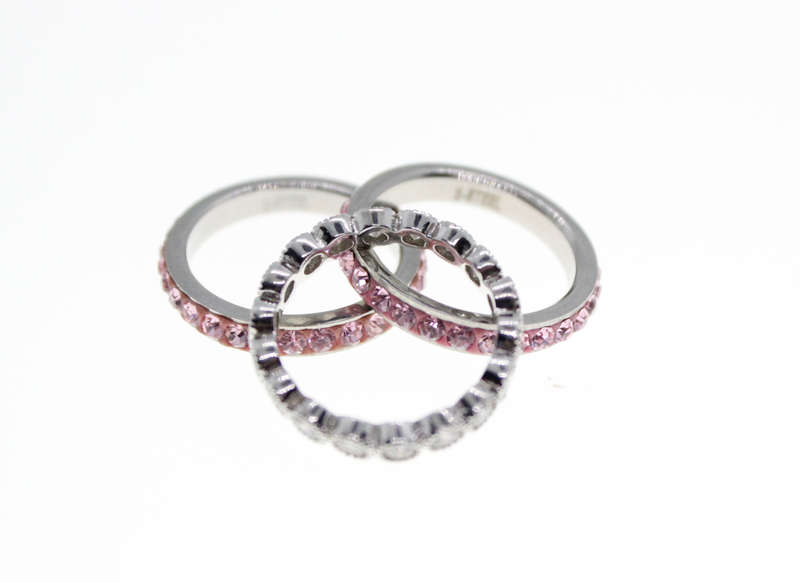 Rings - Fashion 2 x Stainless Steel Pink Diamante Bands, 1 x Clear Stone Silver Tone Ring - ML2354