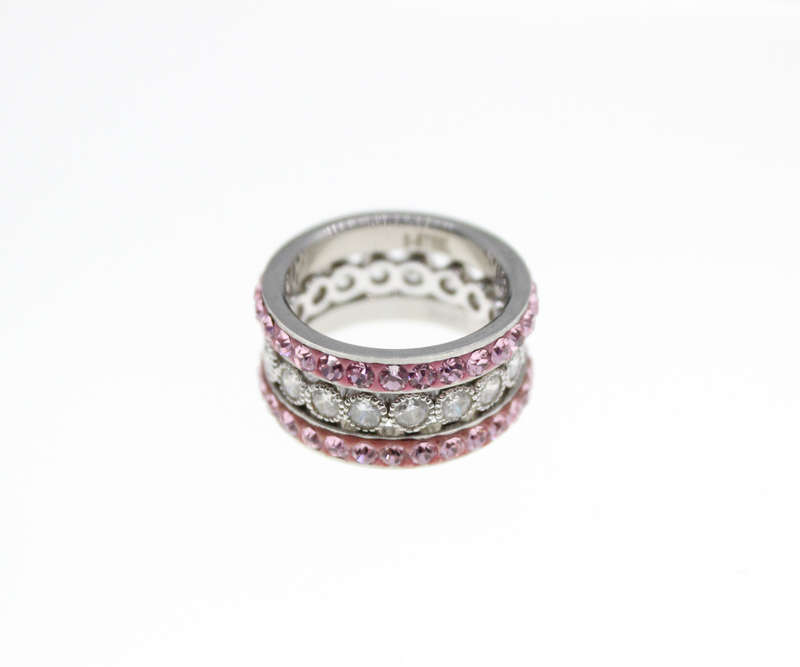 Rings - Fashion 2 x Stainless Steel Pink Diamante Bands, 1 x Clear Stone Silver Tone Ring - ML2354