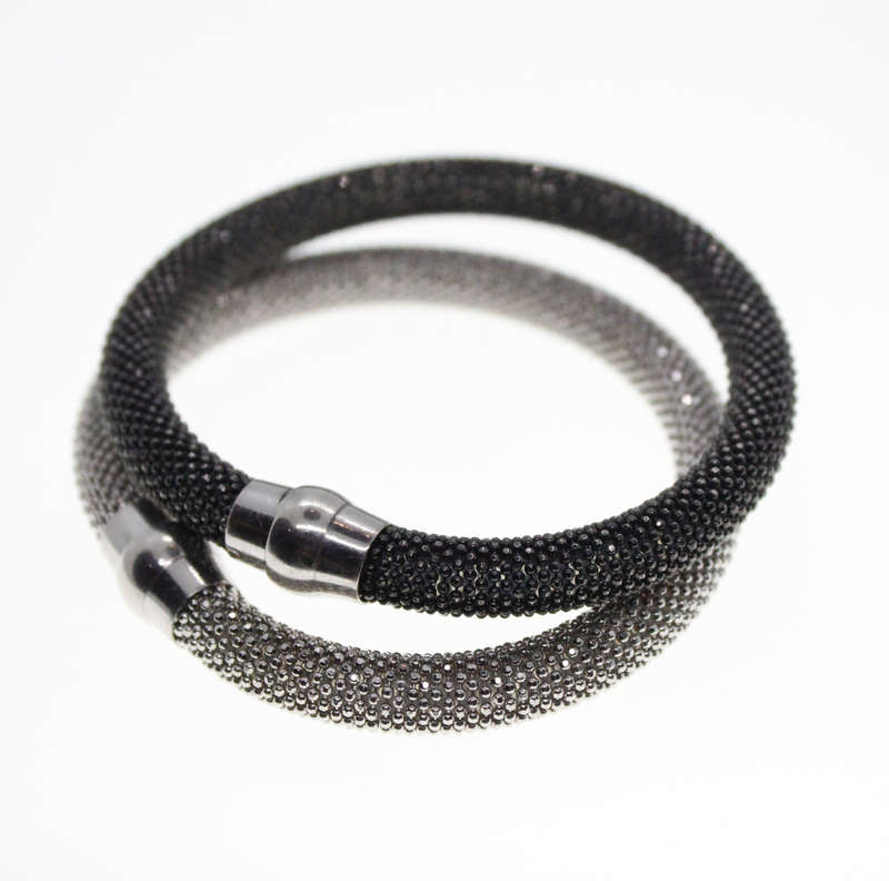Bracelet - Fashion Silver and Black Tone, Magnetic Mesh Style Bracelets x 2 - ML2358