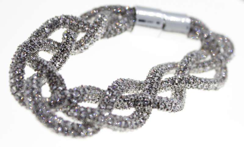 Bracelet - Fashion Intertwining Plait Style Magnetic Bracelet, Diamantes Silver Tone - ML2360
