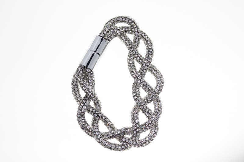 Bracelet - Fashion Intertwining Plait Style Magnetic Bracelet, Diamantes Silver Tone - ML2360