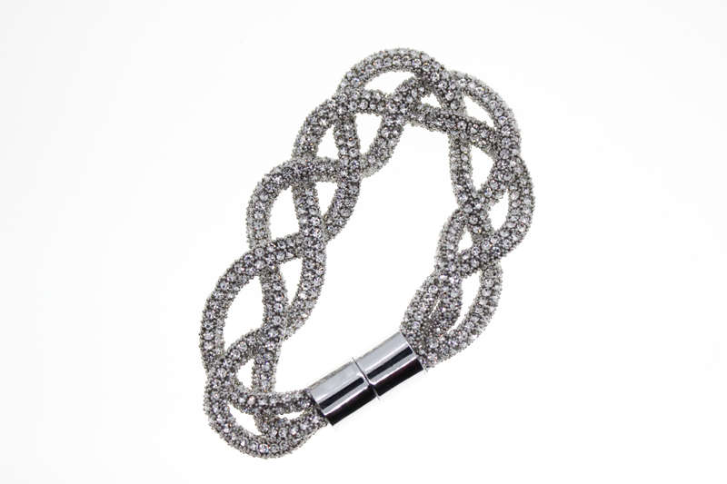 Bracelet - Fashion Intertwining Plait Style Magnetic Bracelet, Diamantes Silver Tone - ML2360