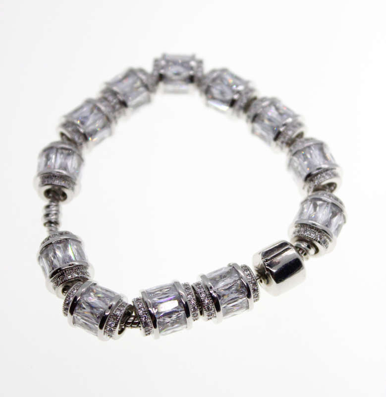 Bracelet - Fashion Barrel Style Silver Tone Bracelet with Crystal Beads with Parve Design - ML2363