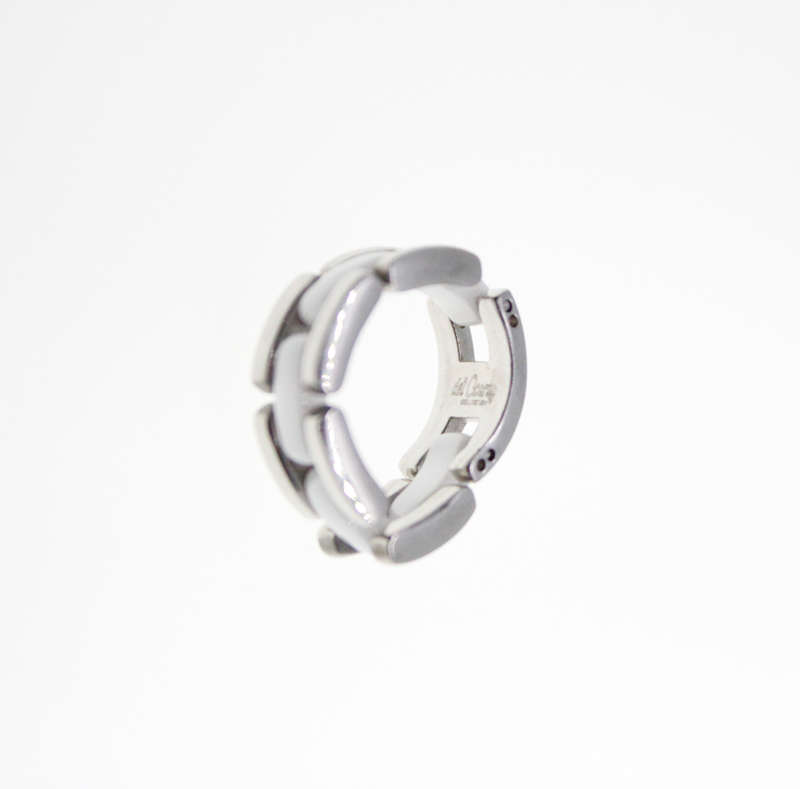 Ring - Fashion Silver Tone Link Style Ring with White Links Between, Stamped Del Coursy - ML2364