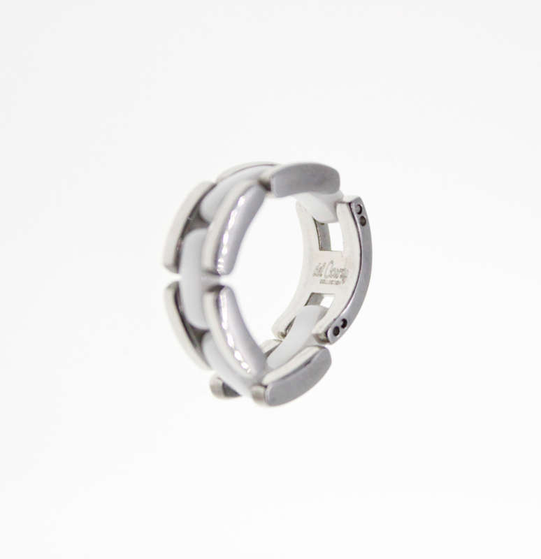 Ring - Fashion Silver Tone Link Style Ring with White Links Between, Stamped Del Coursy - ML2364