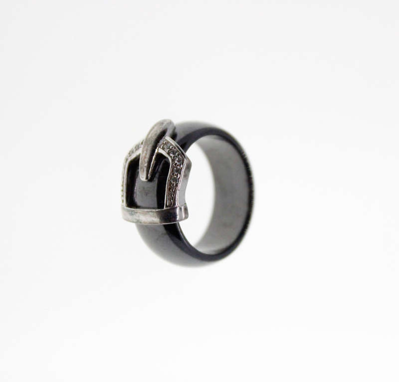 Ring  - Fashion Black and 925 Silver Belt Design Ring - ML2365