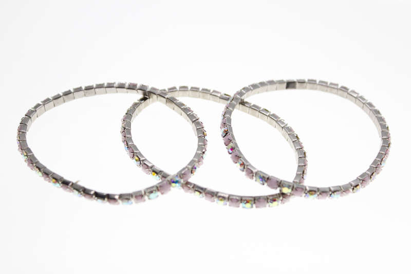 Bracelet - x 3 Fashion Stretch Pink Stones and Diamantes - ML2371