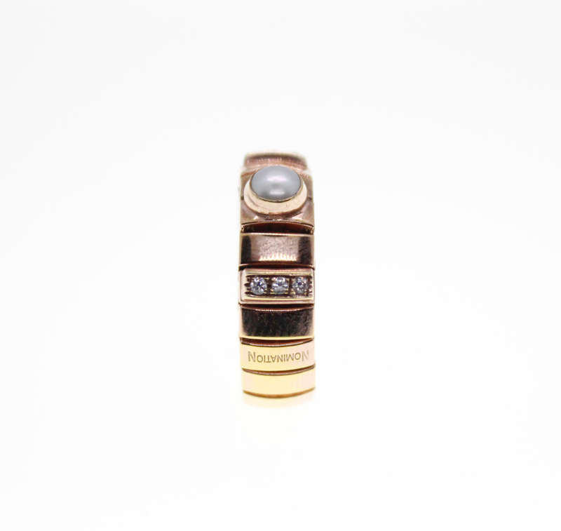 Ring - Fashion Bronze Tone Stretch, 6 Diamantes with Centre Faux Pearl, Stamped Nomination - ML2372