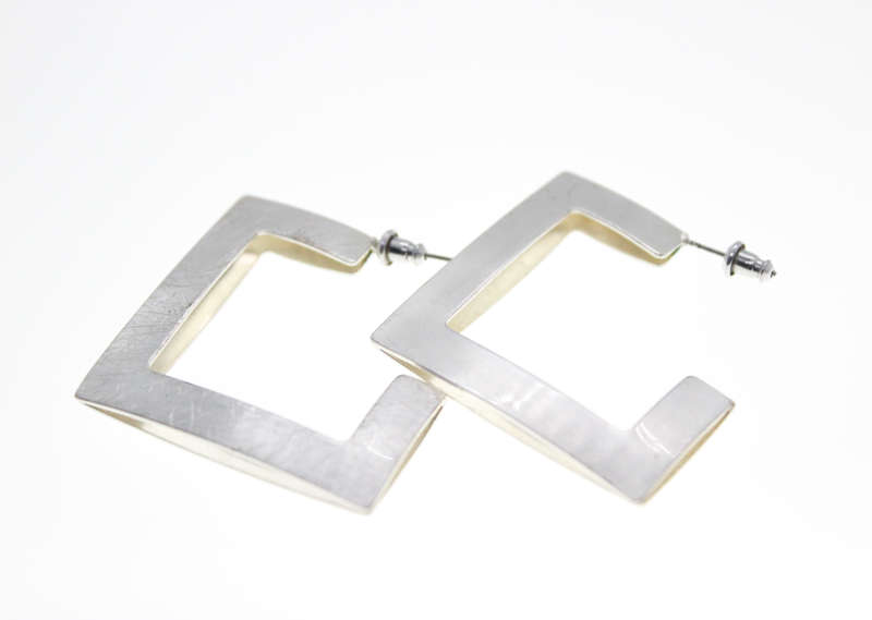 Earrings - Fashion Silver Tone Square Hoop for Pierced Ears - ML2373