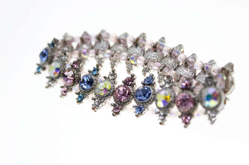 Bracelet - Fashion Silver Tone Elasticised Multicoloured Rhinestones - ML2374