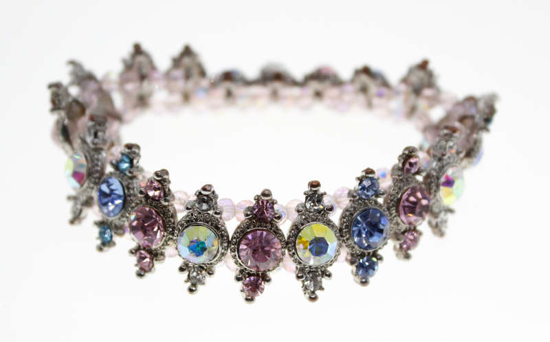 Bracelet - Fashion Silver Tone Elasticised Multicoloured Rhinestones - ML2374