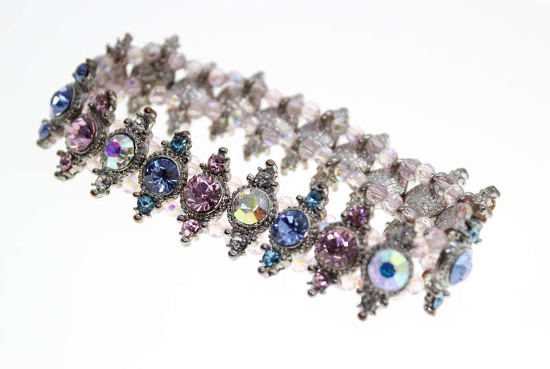 Bracelet - Fashion Silver Tone Elasticised Multicoloured Rhinestones - ML2374