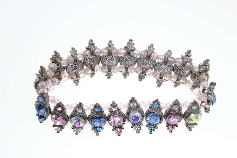 Bracelet - Fashion Silver Tone Elasticised Multicoloured Rhinestones - ML2374