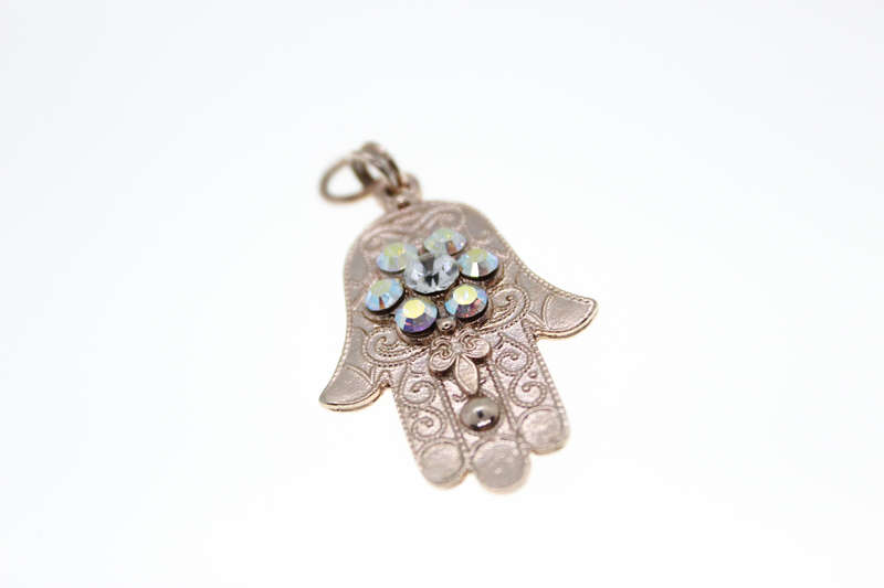 Pendant - Fashion Gold Tone Hamsa Hand with 7 Rhinestones - ML2381