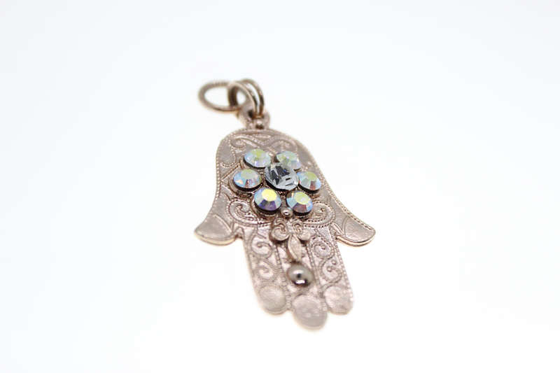 Pendant - Fashion Gold Tone Hamsa Hand with 7 Rhinestones - ML2381