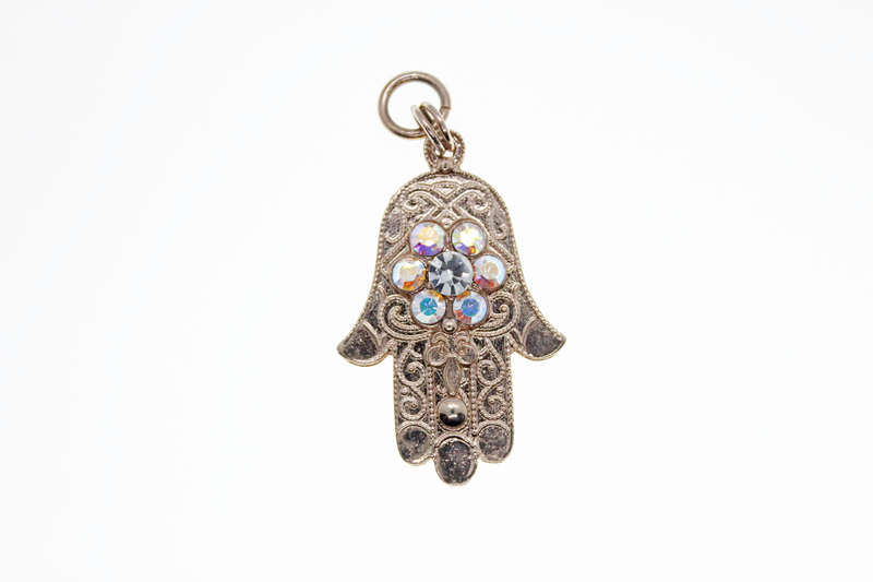 Pendant - Fashion Gold Tone Hamsa Hand with 7 Rhinestones - ML2381