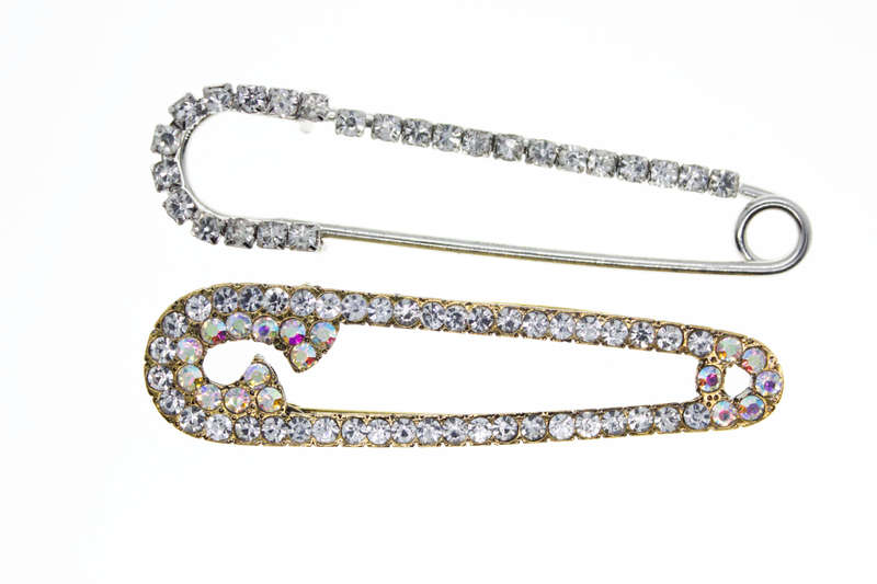 Brooch - Artisanal Gold Tone and Silver Tone Safety Pin Brooches with Diamantes - ML2382