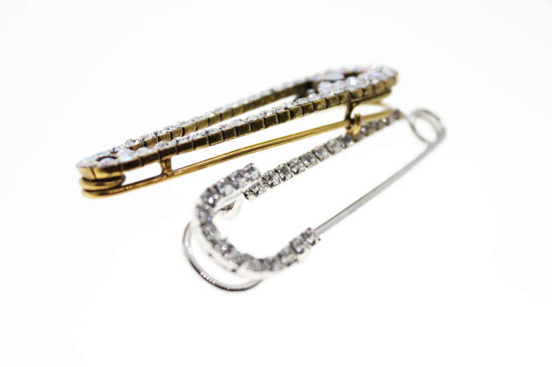 Brooch - Artisanal Gold Tone and Silver Tone Safety Pin Brooches with Diamantes - ML2382