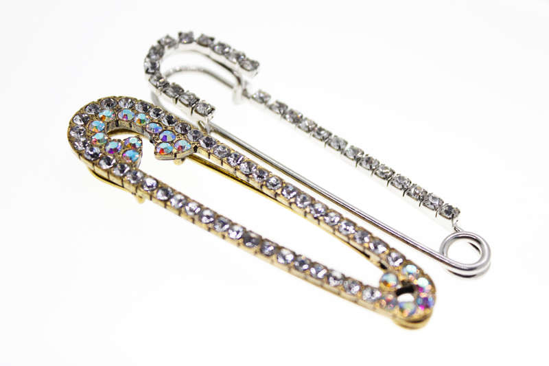 Brooch - Artisanal Gold Tone and Silver Tone Safety Pin Brooches with Diamantes - ML2382