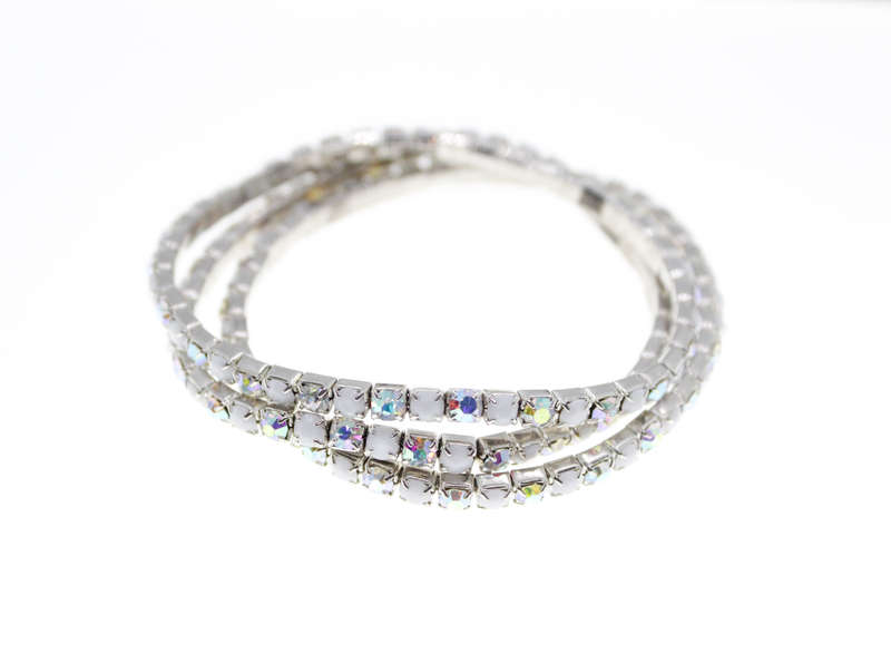 Bracelet - Fashion Silver Tone 3 x Elasticised Multicoloured Rhinestones - ML2385