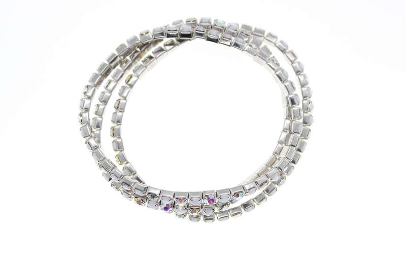 Bracelet - Fashion Silver Tone 3 x Elasticised Multicoloured Rhinestones - ML2385