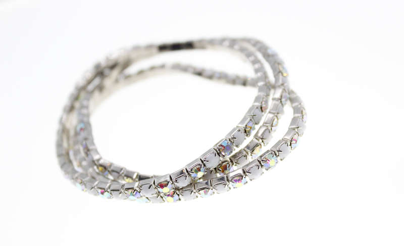 Bracelet - Fashion Silver Tone 3 x Elasticised Multicoloured Rhinestones - ML2385
