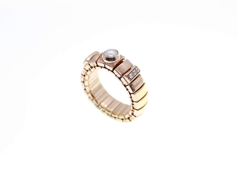 Ring - Fashion Nomination Stamped 925 Ring with Diamantes and White Centre Bead - ML2386