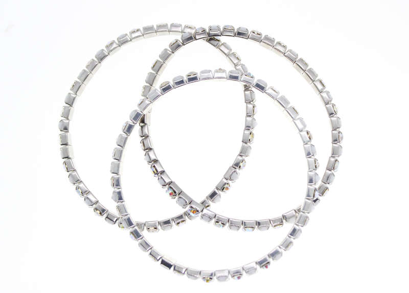 Bracelet - Fashion Silver Tone Stretch x 3 Clear Stones and Diamantes - ML2393