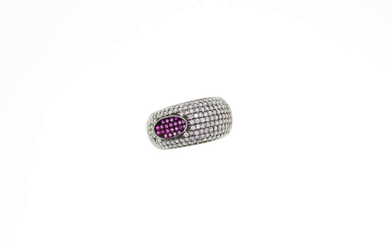 Ring - Vintage Stamped 925 Silver Parve Ring with Garnet Colour Rhinerstones - ML2397