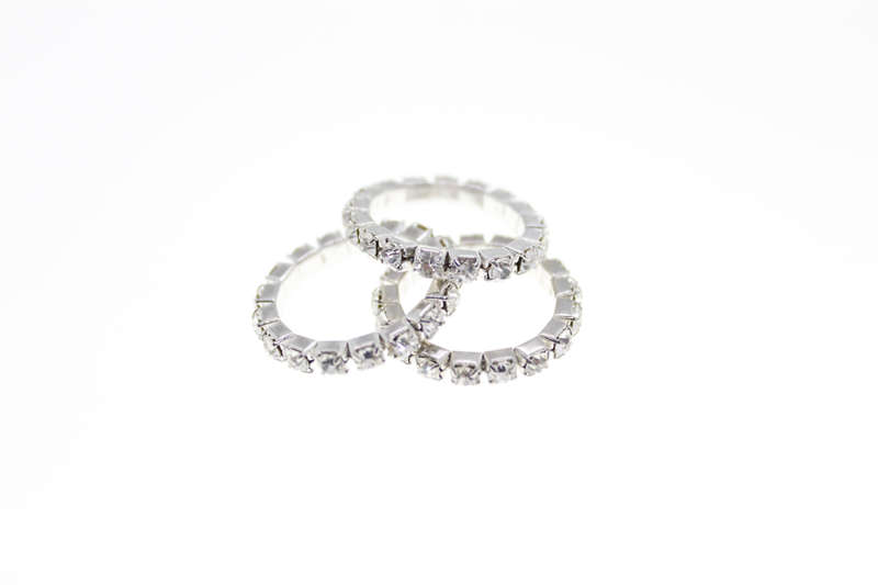Rings - 3 x Silver Tone Stretch Diamante Rings - ML2398