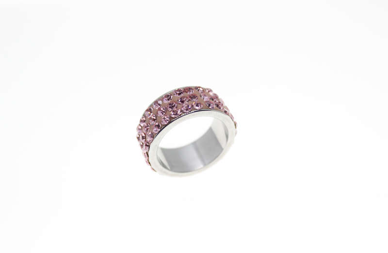 Ring - Fashion Stainless Steel Ring with 3 Bands of Pinks Diamantes - ML2403