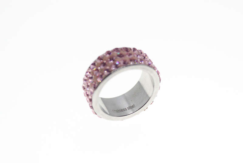 Ring - Fashion Stainless Steel Ring with 3 Bands of Pinks Diamantes - ML2403