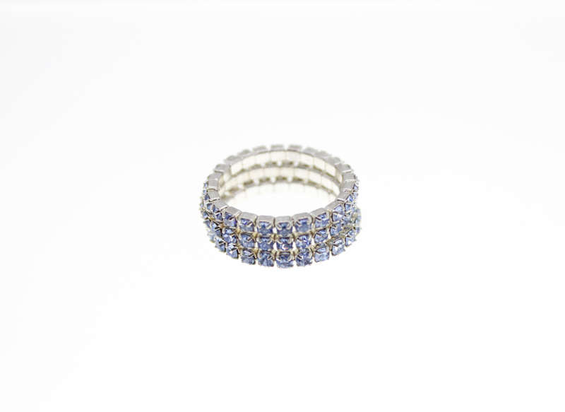 Ring - 3 x Fashion Stretch Silver Tone Rings with Blue Diamantes - ML2404