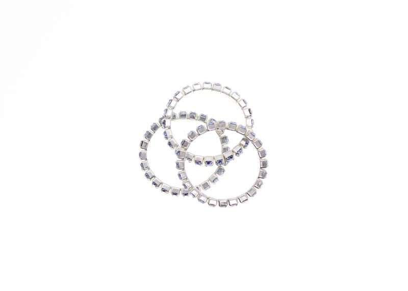 Ring - 3 x Fashion Stretch Silver Tone Rings with Blue Diamantes - ML2404