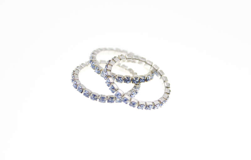 Ring - 3 x Fashion Stretch Silver Tone Rings with Blue Diamantes - ML2404